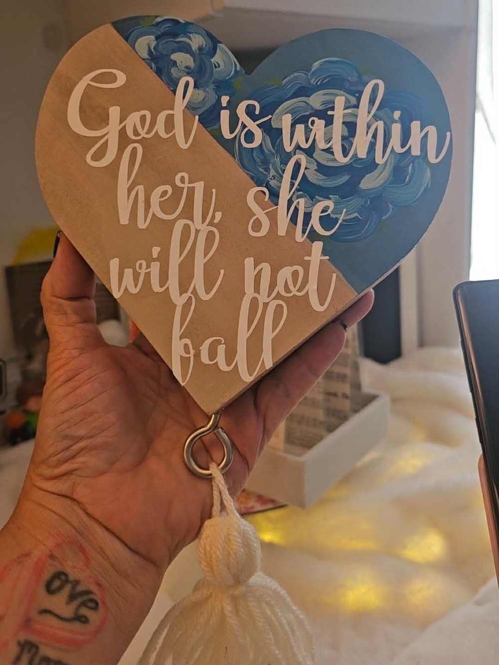 Handmade Heart  Wall Decor with Tassel - Inspirational Quote